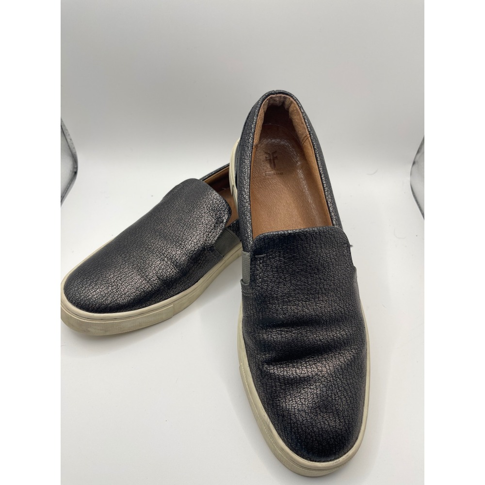 Frye Slip‎ On Sneakers Metallic Black Leather Casual Comfort Shoes Sz 7
